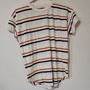 Madewell White and Orange Striped Tee